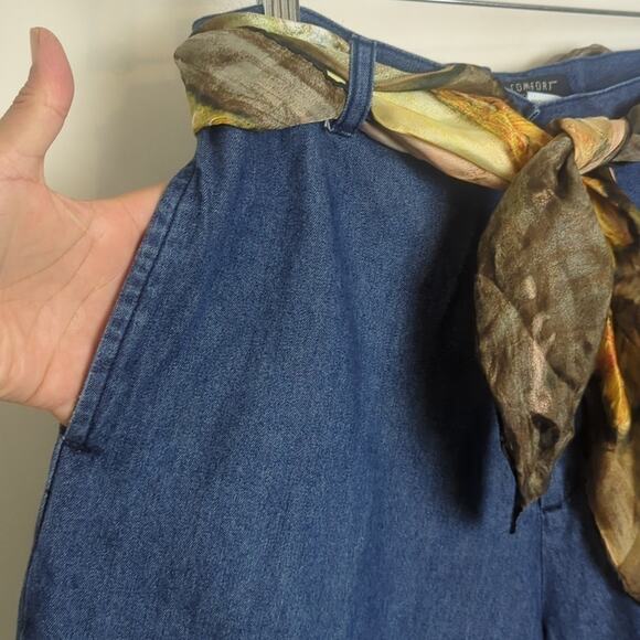 Highwaisted 100% Cotton Shorts, Thigh Length Scarf Belt Women's Size Medium - Picture 6 of 11